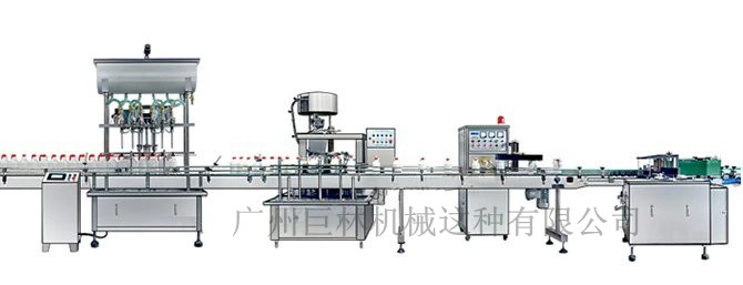 直列式裝機(jī)、自動(dòng)鎖蓋機(jī)、鋁箔封口、糨糊貼標(biāo)灌裝線 